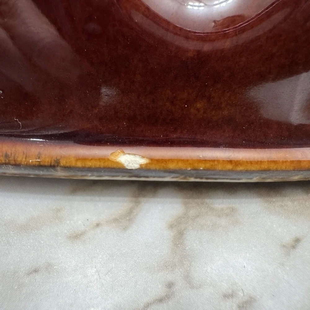HULL OvenProof‎ BROWN DRIP GLAZE DIVIDED SERVING BOWL DISH OVEN PROOF USA